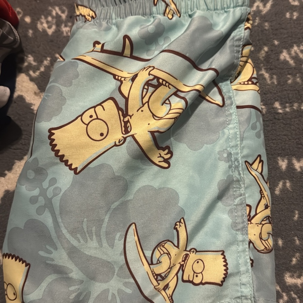 Kids Cartoon Print Swim Trunks - Blue